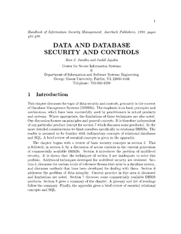 Data and Database Security and Controls