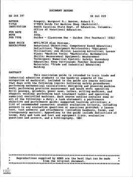 V-TECS Guide for Machine Shop (Machinist). INSTITUTION South Carolina State Dept