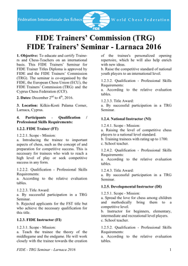 FIDE Trainers' Commission (TRG) FIDE Trainers' Seminar