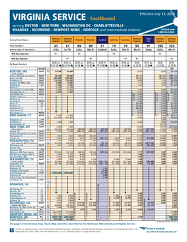 Amtrak Timetables-Virginia Service