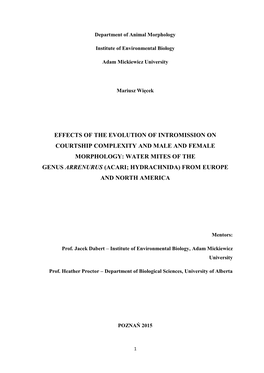 Water Mites of the Genus Arrenurus (Acari; Hydrachnida) from Europe and North America