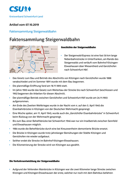 Faktensammlung Steigerwaldbahn Faktensammlung Steigerwaldbahn