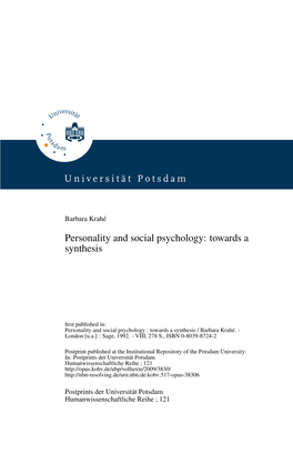 Personality and Social Psychology: Towards a Synthesis