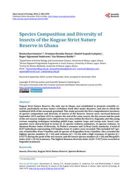 Species Composition and Diversity of Insects of the Kogyae Strict Nature Reserve in Ghana