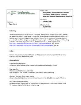 Policy on the Possession of an Unloaded Firearm for the Purpose of Accessing Adjacent Lands for Lawful Hunting Purposes