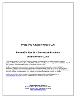 Form ADV Part 2A – Disclosure Brochure