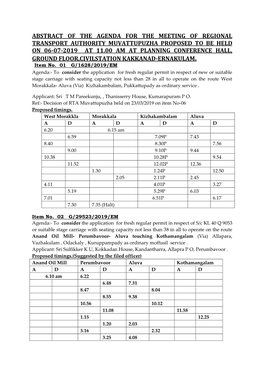 Abstract of the Agenda for the Meeting of Regional