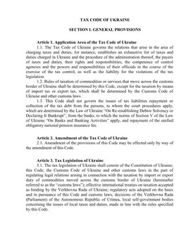 TAX CODE of UKRAINE SECTION І. GENERAL PROVISIONS Article 1