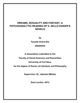 A Psychoanalytic Reading of K. Sello Duiker's Novels