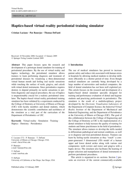 Haptics-Based Virtual Reality Periodontal Training Simulator