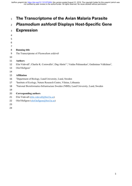 The Transcriptome of the Avian Malaria Parasite Plasmodium