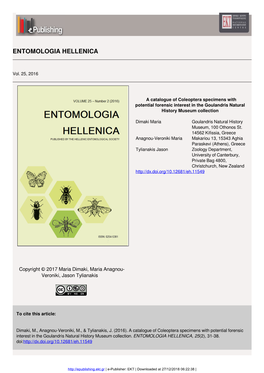 A Catalogue of Coleoptera Specimens with Potential Forensic Interest in the Goulandris Natural History Museum Collection