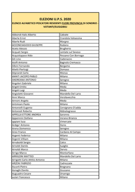 Elezioni U.P.S. 2020 Elenco Alfabetico Pescatori Residenti Fuori Provincia Di Sondrio - Votanti/Eleggibili