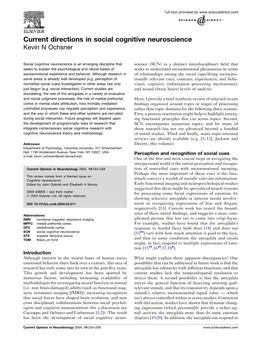 Current Directions in Social Cognitive Neuroscience Kevin N Ochsner