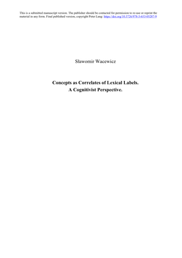 Concepts As Correlates of Lexical Labels. a Cognitivist Perspective