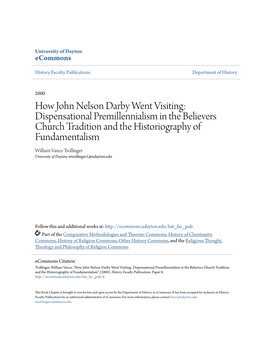How John Nelson Darby Went Visiting: Dispensational Premillennialism In