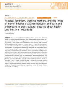 Medical Feminism, Working Mothers, and the Limits of Home: Finding A