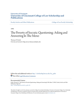 The Poverty of Socratic Questioning: Asking and Answering in the Meno