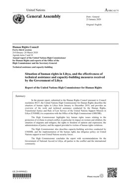 Situation of Human Rights in Libya, and the Effectiveness of Technical Assistance and Capacity-Building Measures Received by the Government of Libya