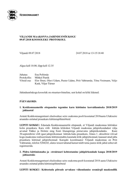 Viljandi Maakonna Jahindusnõukogu 09.07.2018 Koosoleku Protokoll