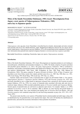 Mites of the Family Parasitidae Oudemans, 1901 (Acari: Mesostigmata) from Japan: a New Species of Vulgarogamasus Tichomirov, 1969, and a Key to Japanese Species