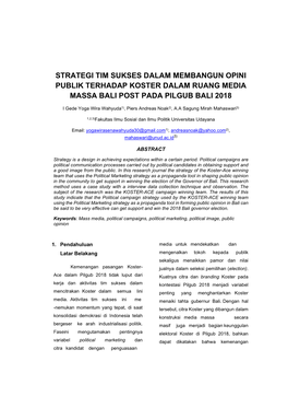 Strategi Tim Sukses Dalam Membangun Opini Publik Terhadap Koster Dalam Ruang Media Massa Bali Post Pada Pilgub Bali 2018