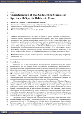 Characterization of Two Undescribed Mucoralean Species with Specific