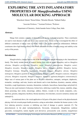 EXPLORING the ANTI INFLAMMATORY PROPERTIES of Mangiferaindica USING MOLECULAR DOCKING APPROACH