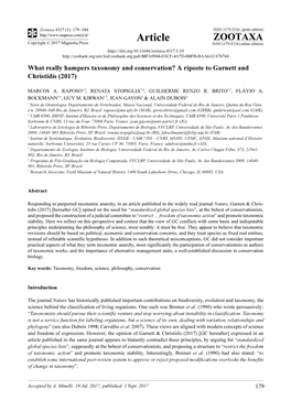 What Really Hampers Taxonomy and Conservation? a Riposte to Garnett and Christidis (2017)