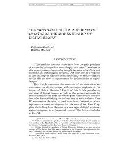 THE IMPACT of STATE V. SWINTON on the AUTHENTICATION of DIGITAL IMAGES∗