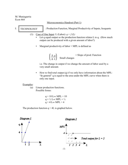 1- TECHNOLOGY Q L M. Muniagurria Econ 464 Microeconomics Handout