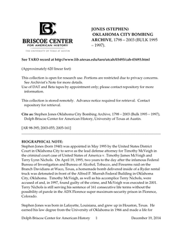 Jones (Stephen) Oklahoma City Bombing Archive, 1798 – 2003 (Bulk 1995 – 1997)