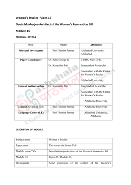 Women's Studies Paper-15 Geeta Mukherjee-Architect of the Women's