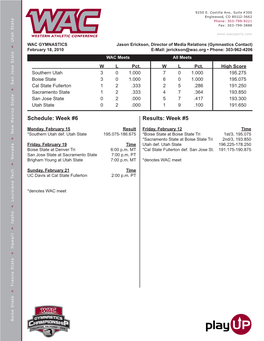 Schedule: Week #6 Results: Week #5