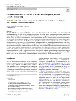 Cetacean Occurrence in the Gulf of Alaska from Long-Term Passive