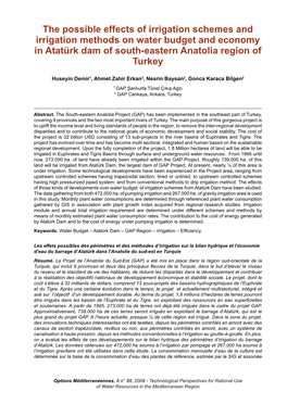 The Possible Effects of Irrigation Schemes and Irrigation Methods on Water Budget and Economy in Atatürk Dam of South-Eastern Anatolia Region of Turkey