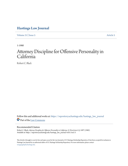 Attorney Discipline for Offensive Personality in California Robert C