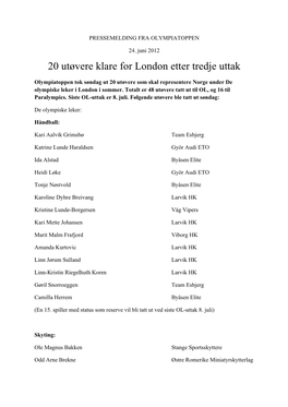 20 Utøvere Klare for London Etter Tredje Uttak