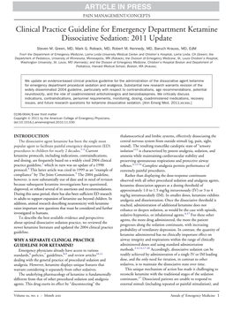 Clinical Practice Guideline for Emergency Department Ketamine Dissociative Sedation: 2011 Update