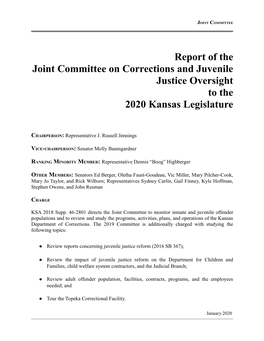 Report of the Joint Committee on Corrections and Juvenile Justice Oversight to the 2020 Kansas Legislature