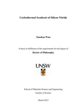 Carbothermal Synthesis of Silicon Nitride