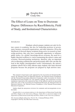 The Effect of Loans on Time to Doctorate Degree: Differences by Race/Ethnicity, Field of Study, and Institutional Characteristics