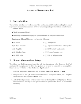 Acoustic Resonance Lab 1 Introduction 2 Sound Generation