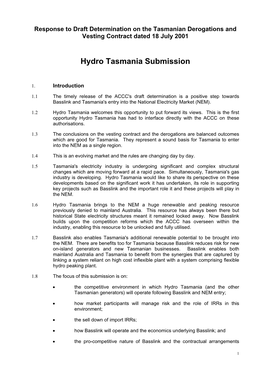 Hydro Tasmania Submission