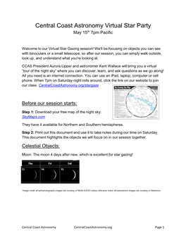 Central Coast Astronomy Virtual Star Party May 15Th 7Pm Pacific