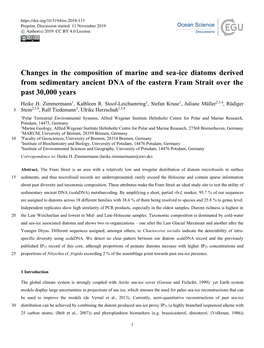 Changes in the Composition of Marine and Sea-Ice Diatoms Derived from Sedimentary Ancient DNA of the Eastern Fram Strait Over the Past 30,000 Years Heike H