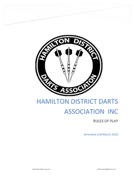 Hamilton District Darts Association Inc Rules of Play