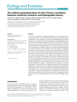 The Endemic Gastropod Fauna of Lake Titicaca: Correlation Between