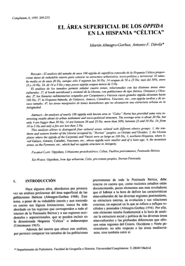 El Área Superficial De Los Oppida En La Hispania “Céltica”