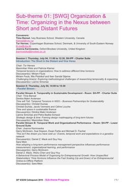 Sub-Theme 01: [SWG] Organization & Time: Organizing in the Nexus Between Short and Distant Futures